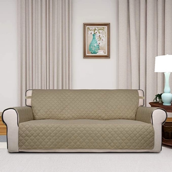 Reversible Quilted Sofa Cover, Water Resistant Slipcover Beige/Beige Protector - Picture 3 of 7